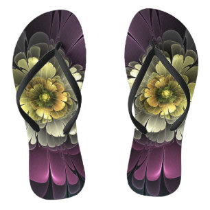 Abstract Modern Purpur Khaki Grey Fractal Flower Flip Flops