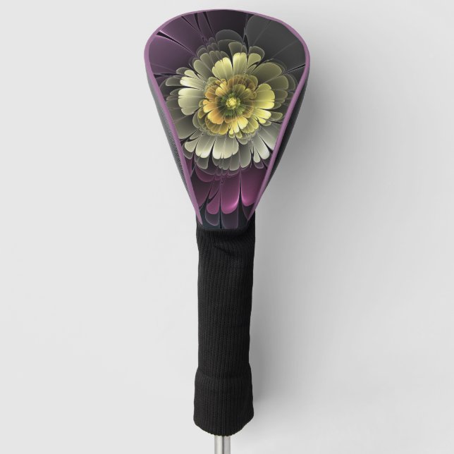 Abstract Modern Purpur Khaki Grey Fractal Flower Golf Head Cover (Front)