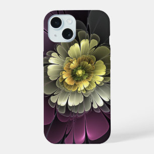 Abstract Modern Purpur Khaki Grey Fractal Flower iPhone 15 Case