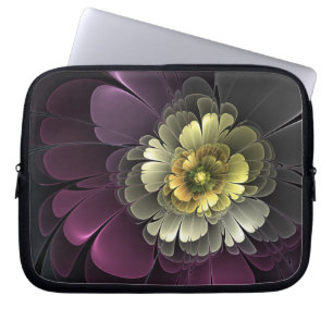Abstract Modern Purpur Khaki Grey Fractal Flower Laptop Sleeve