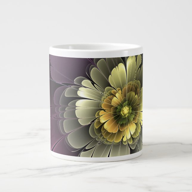Abstract Modern Purpur Khaki Grey Fractal Flower Large Coffee Mug (Front)