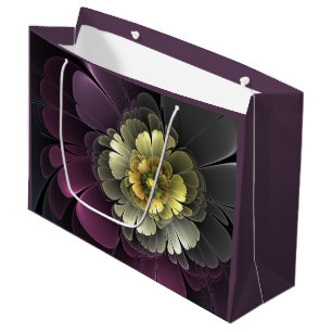 Abstract Modern Purpur Khaki Grey Fractal Flower Large Gift Bag