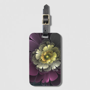 Abstract Modern Purpur Khaki Grey Fractal Flower Luggage Tag