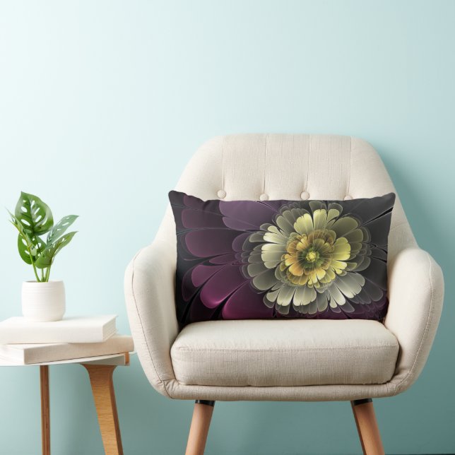 Abstract Modern Purpur Khaki Grey Fractal Flower Lumbar Cushion (Chair)