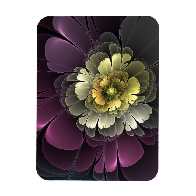 Abstract Modern Purpur Khaki Grey Fractal Flower Magnet (Vertical)