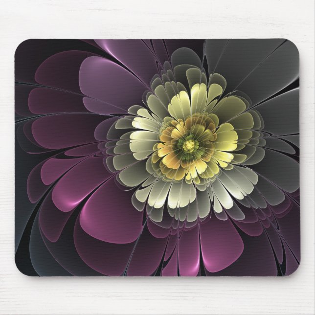 Abstract Modern Purpur Khaki Grey Fractal Flower Mouse Mat (Front)