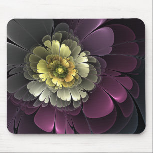 Abstract Modern Purpur Khaki Grey Fractal Flower Mouse Mat