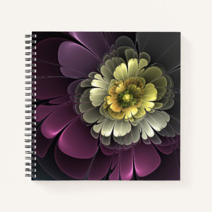 Abstract Modern Purpur Khaki Grey Fractal Flower Notebook