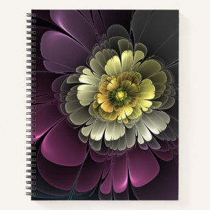 Abstract Modern Purpur Khaki Grey Fractal Flower Notebook