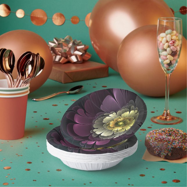 Abstract Modern Purpur Khaki Grey Fractal Flower Paper Plate (Multi)