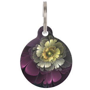 Abstract Modern Purpur Khaki Grey Fractal Flower Pet Tag