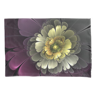 Abstract Modern Purpur Khaki Grey Fractal Flower Pillowcase