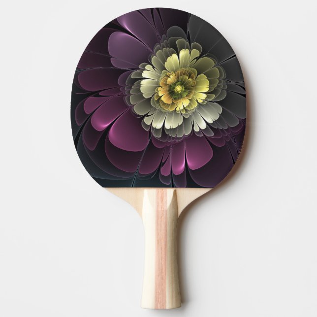 Abstract Modern Purpur Khaki Grey Fractal Flower Ping Pong Paddle (Front)