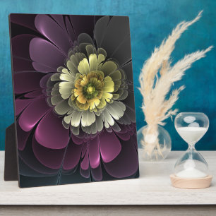 Abstract Modern Purpur Khaki Grey Fractal Flower Plaque