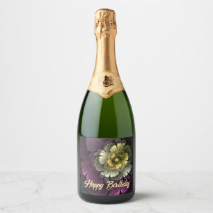 Abstract Modern Purpur Khaki Grey Fractal Flower Sparkling Wine Label