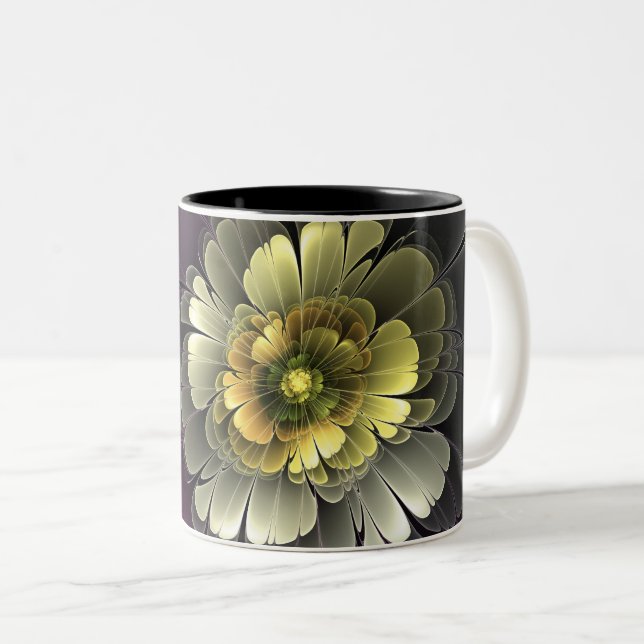 Abstract Modern Purpur Khaki Grey Fractal Flower Two-Tone Coffee Mug (Front Right)