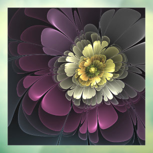 Abstract Modern Purpur Khaki Grey Fractal Flower Window Cling