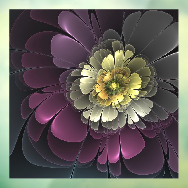 Abstract Modern Purpur Khaki Grey Fractal Flower Window Cling (Sheet 3)