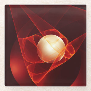 Abstract Modern Red Cream Fantasy Fractal Art Glass Coaster