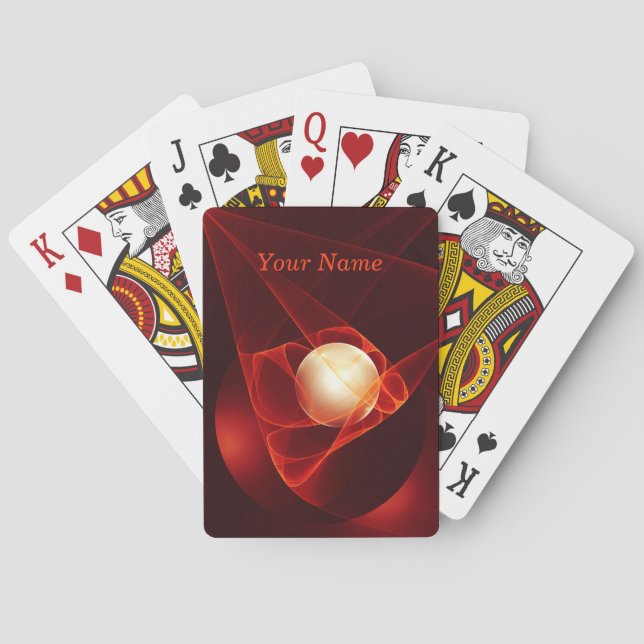Abstract Modern Red Cream Fantasy Fractal Name Playing Cards (Back)
