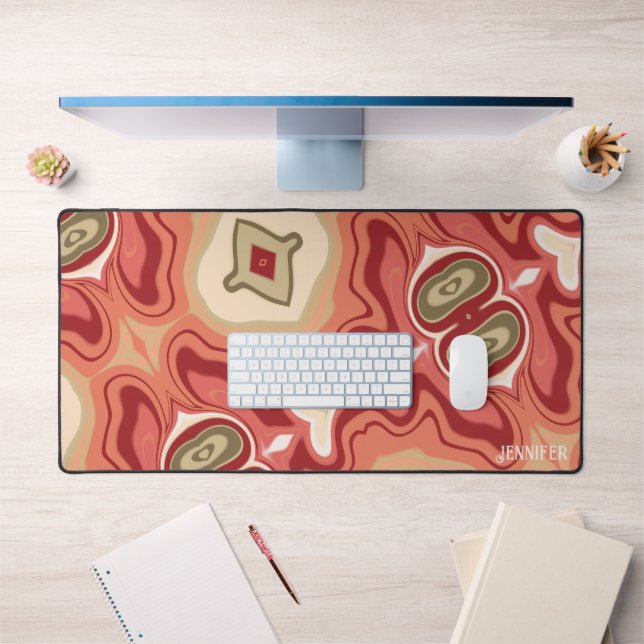 Abstract Modern Red Green Colourful Boho Name Desk Mat (Office 1)
