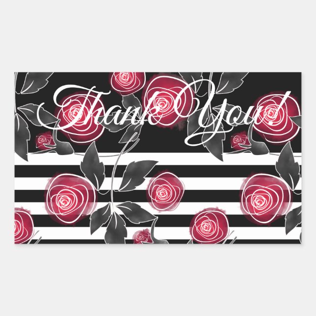 Abstract modern red roses leaves  sketched flowers rectangular sticker (Front)