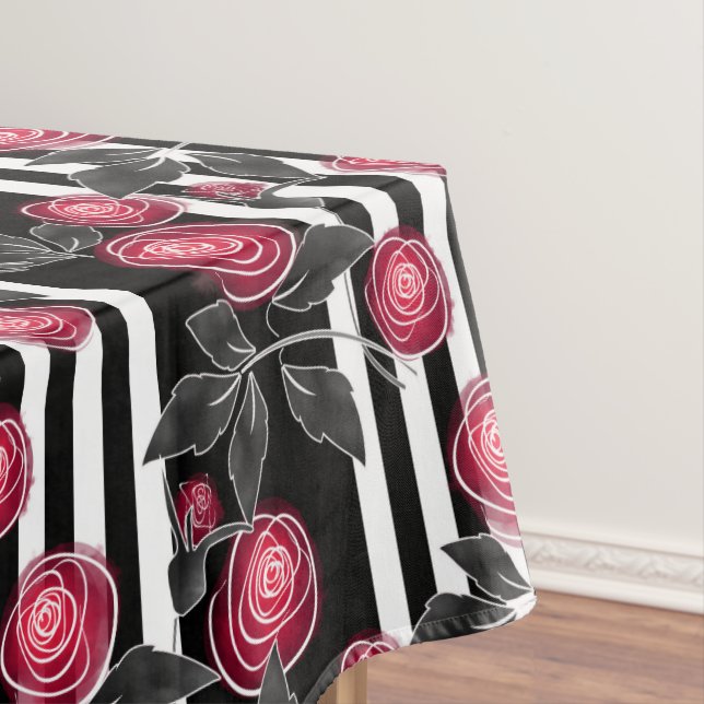 Abstract modern red roses leaves  sketched flowers tablecloth (In Situ)