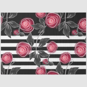 Abstract modern red roses leaves  sketched flowers tissue paper