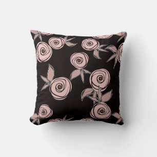 Abstract modern roses flowers pink blush black flo cushion