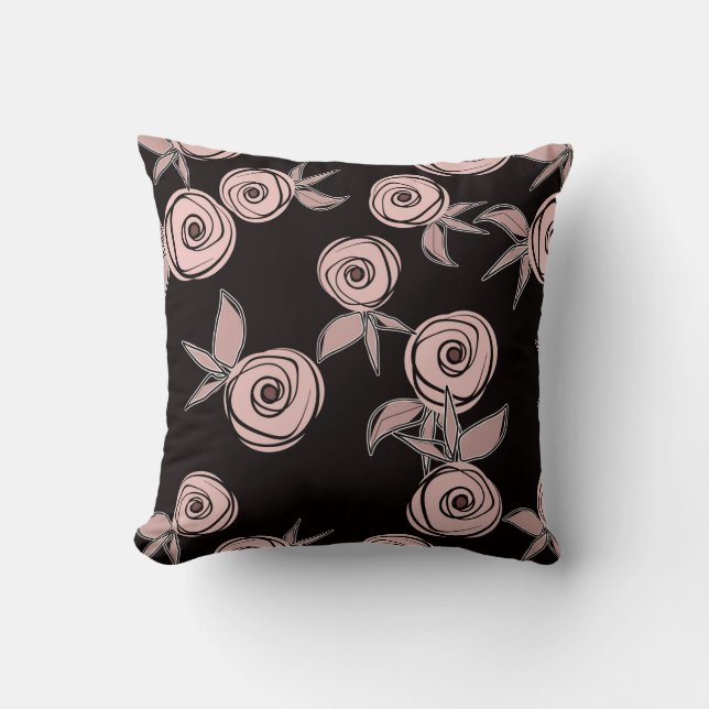 Abstract modern roses flowers pink blush black flo cushion (Front)