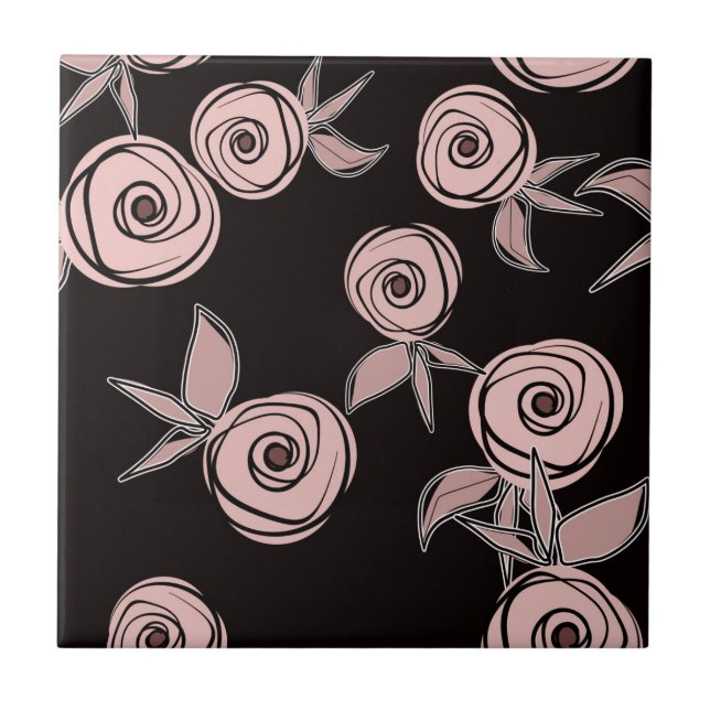 Abstract modern roses flowers pink blush black flo tile (Front)