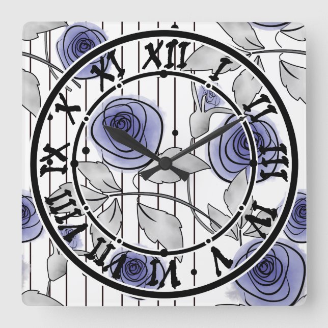 Abstract modern roses flowers violet grey white be square wall clock (Front)