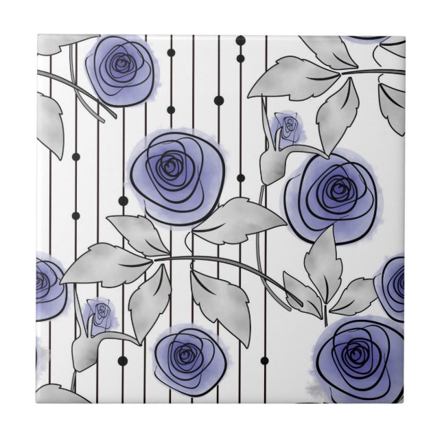 Abstract modern roses flowers violet grey white be tile (Front)