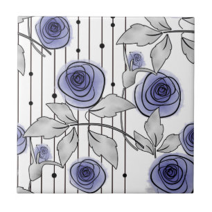 Abstract modern roses flowers violet grey white be tile