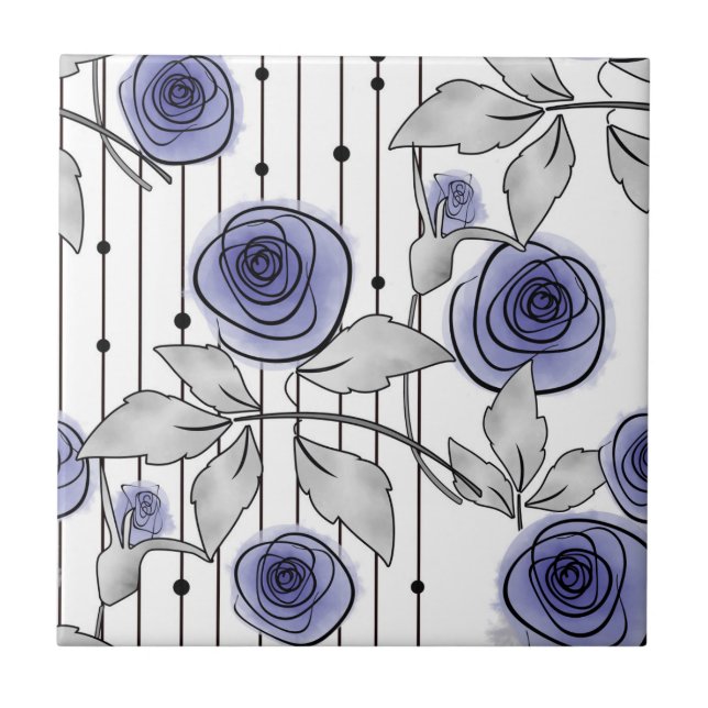 Abstract modern roses flowers violet grey white be tile (Front)