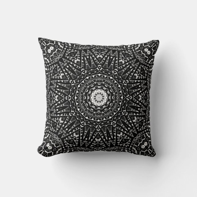 Abstract modern seamless ornamental white black ar cushion (Front)