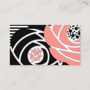 Abstract modern shapes flowers floral coral black business card