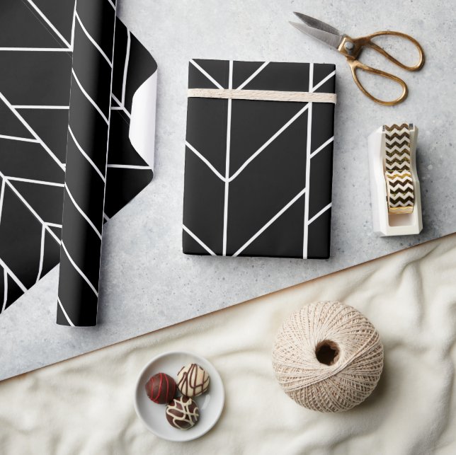 Abstract Modern Simple Geometric Black and White W Wrapping Paper (Crafts)