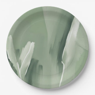 Abstract Modern Simple Sage Green Watercolor Paint Paper Plate