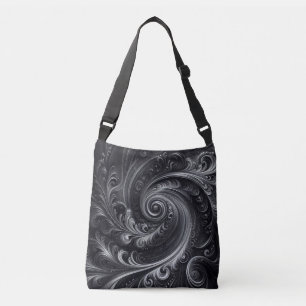 Abstract Modern Simple Swirling Black and White Crossbody Bag