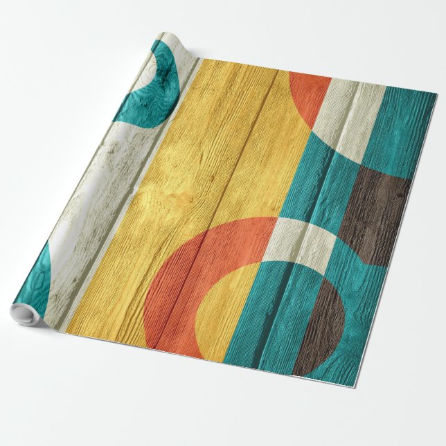 Abstract Modern Stripes Pastel Wood Wrapping Paper (Unrolled)