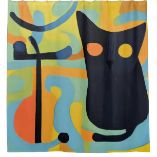 Abstract Modern Stylised Black Cat Shower Curtain