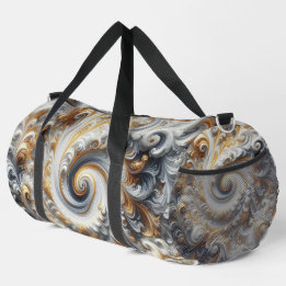 Abstract Modern Swirling Gold, Black and White Duffle Bag