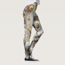 Abstract Modern Swirling Gold, Black and White  Leggings