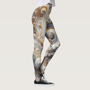 Abstract Modern Swirling Gold, Black and White Leggings