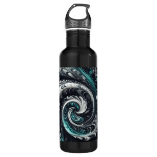 Abstract Modern Swirling Green, Silver and Black 710 Ml Water Bottle