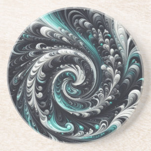Abstract Modern Swirling Green, Silver and Black Coaster