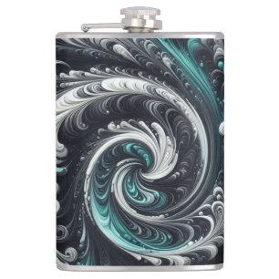 Abstract Modern Swirling Green, Silver and Black Hip Flask