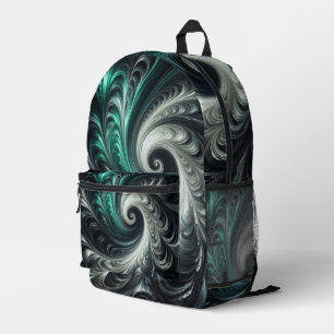 Abstract Modern Swirling Green, Silver and Black Printed Backpack