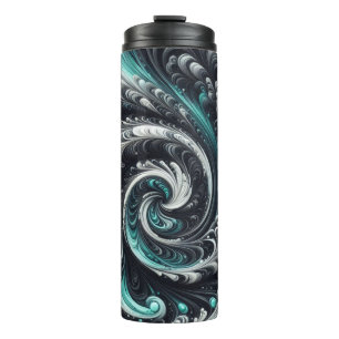 Abstract Modern Swirling Green, Silver and Black Thermal Tumbler